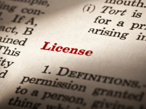 page of dictionary with definition of License