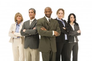 group of business professionals with various ages, genders, and nationalities