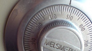 close up of a mechanical Melsmetall safe dial