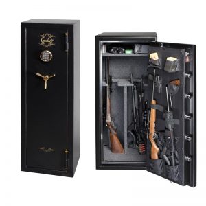 Two Gardall gun safes with guns and ammo.