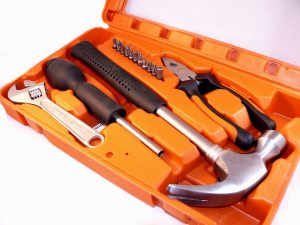 An open toolbox and tools