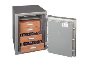 Drawers full of jewelry in a safe