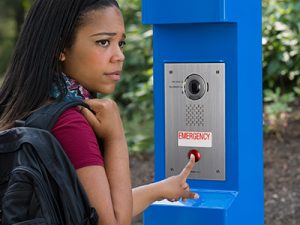 A student using an emergency call station.