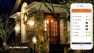 An Alarm.com app controlling a home's smart lights