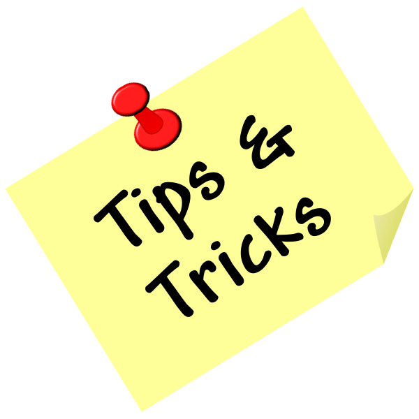 A sticky note reasing "Tips and Tricks"