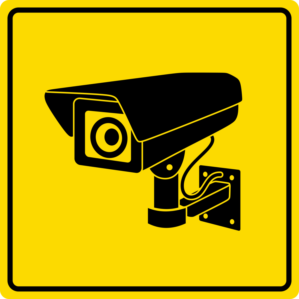 A yellow sign with a black camera