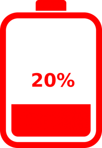 A battery indicating 20% remaining battery life